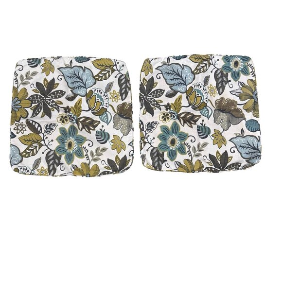 Vintage Other - Set Of 2 Floral Square Cotton Chair Pads Cushion Cover Green & Blue Paisley 19"